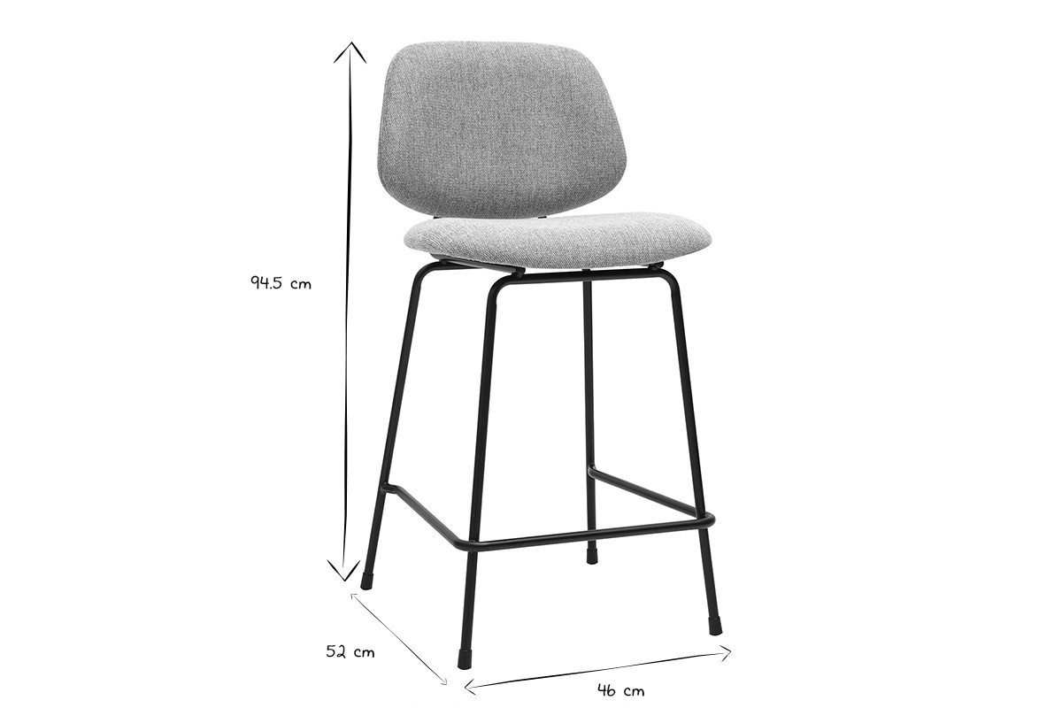 Dimensioni dello sgabello da bar BARNET in nero e bianco, 94,5 cm di altezza, 46 cm di larghezza, 52 cm di profondit�.
