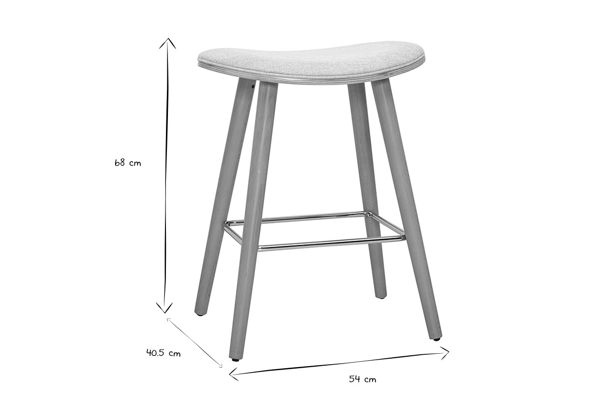 Dimensioni di uno sgabello da bar: altezza 68 cm, profondit� 40,5 cm, larghezza 54 cm, vista laterale.