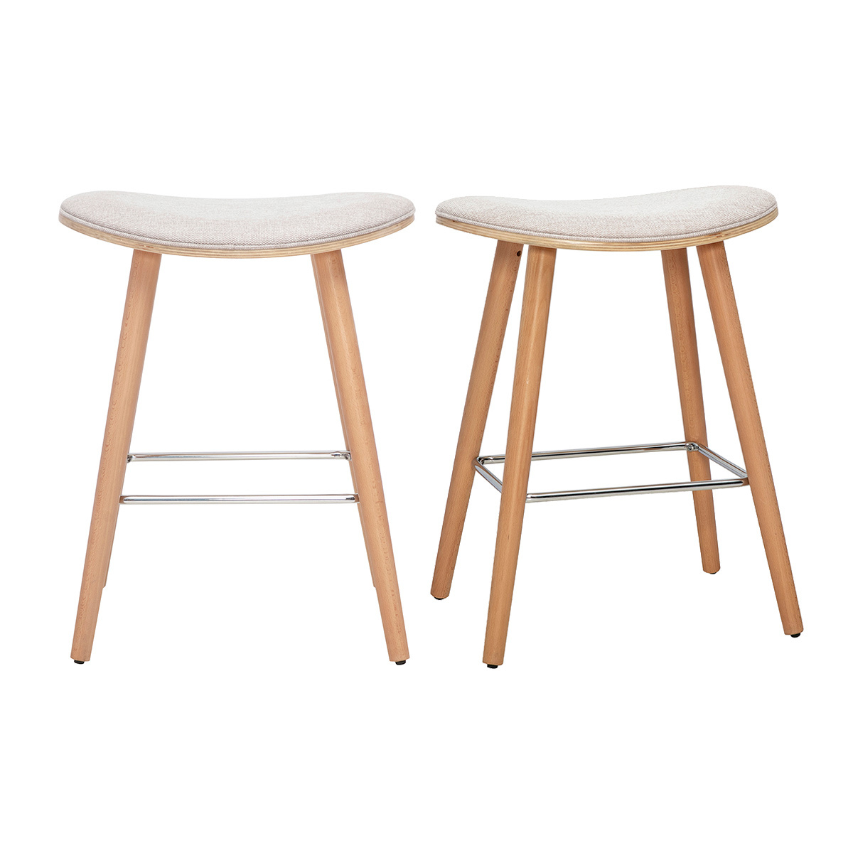 Sgabelli da bar in tessuto effetto velluto testurizzato beige e legno chiaro H65 cm (set di 2) MEADOW