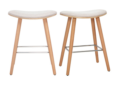 Sgabelli da bar in tessuto effetto velluto testurizzato beige e legno chiaro H65 cm (set di 2) MEADOW