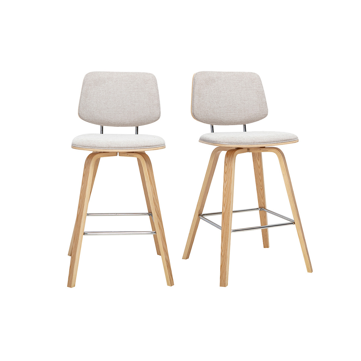 Sgabelli da bar in tessuto effetto velluto testurizzato beige e legno chiaro H66 cm (lotto di 2) SEGUR