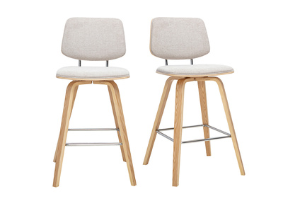 Sgabelli da bar in tessuto effetto velluto testurizzato beige e legno chiaro H66 cm (lotto di 2) SEGUR