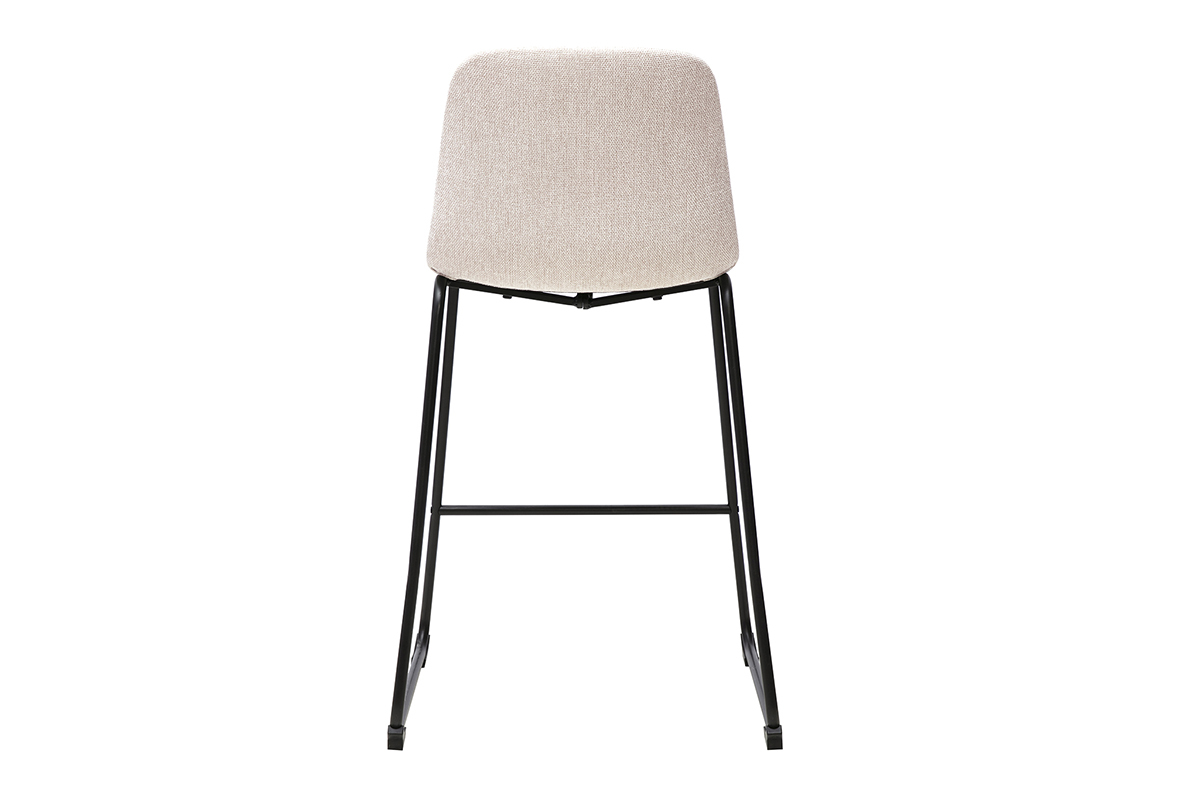 Tabouret de bar H64 cm in tessuto beige e metallo nero, vista posteriore.