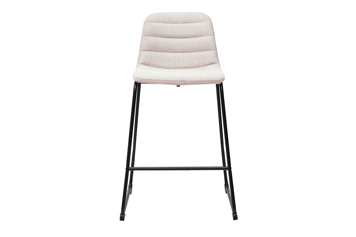 Sgabello da bar in tessuto beige e metallo, vista frontale, altezza 64 cm
