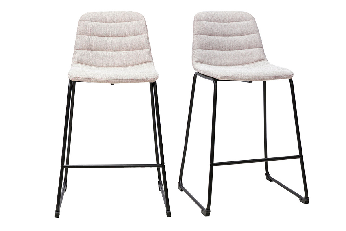 Set di 2 sgabelli da bar in tessuto beige e metallo, vista frontale