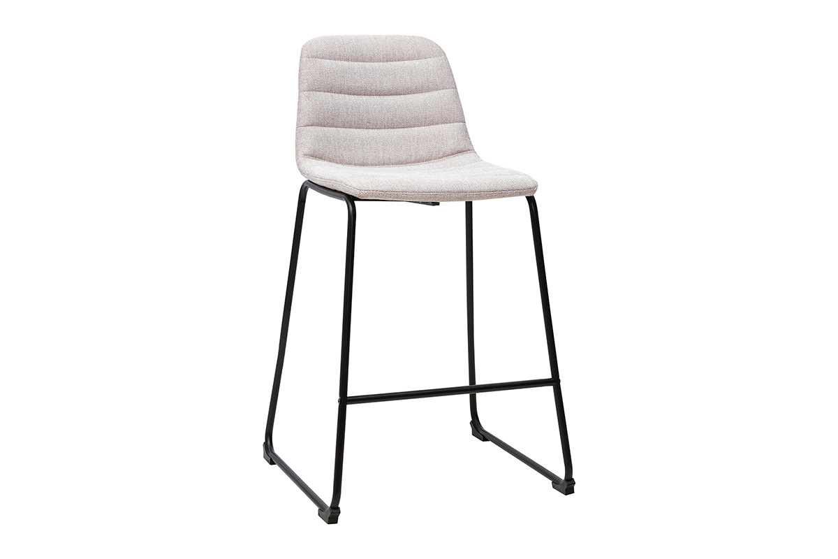 Sgabello da bar in tessuto beige e metallo, vista 3/4, altezza 64 cm