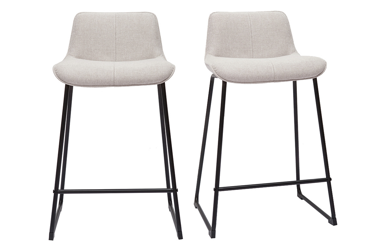 Sgabelli da bar in tessuto effetto velluto testurizzato beige e metallo H65 cm (set di 2) BOOST