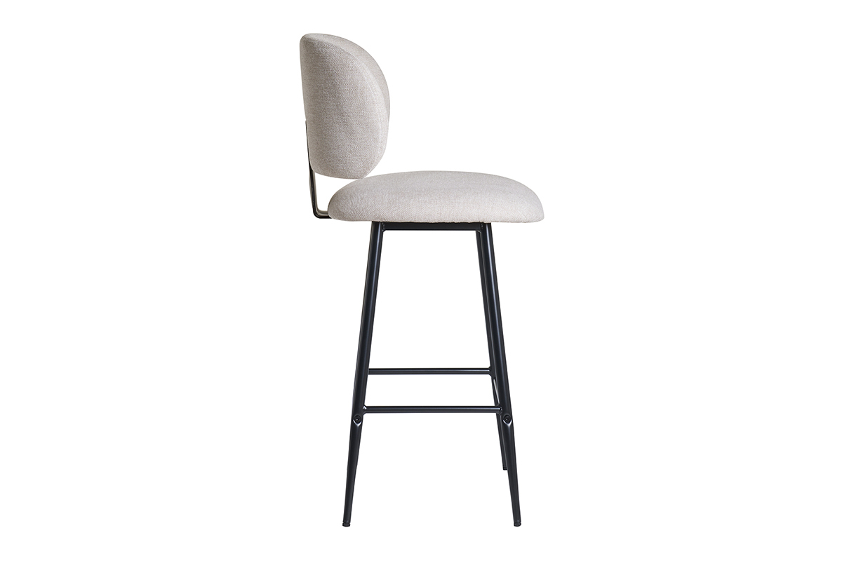 Sgabelli da bar in tessuto effetto velluto testurizzato beige e metallo nero H70 cm (set di 2) ATRIUM
