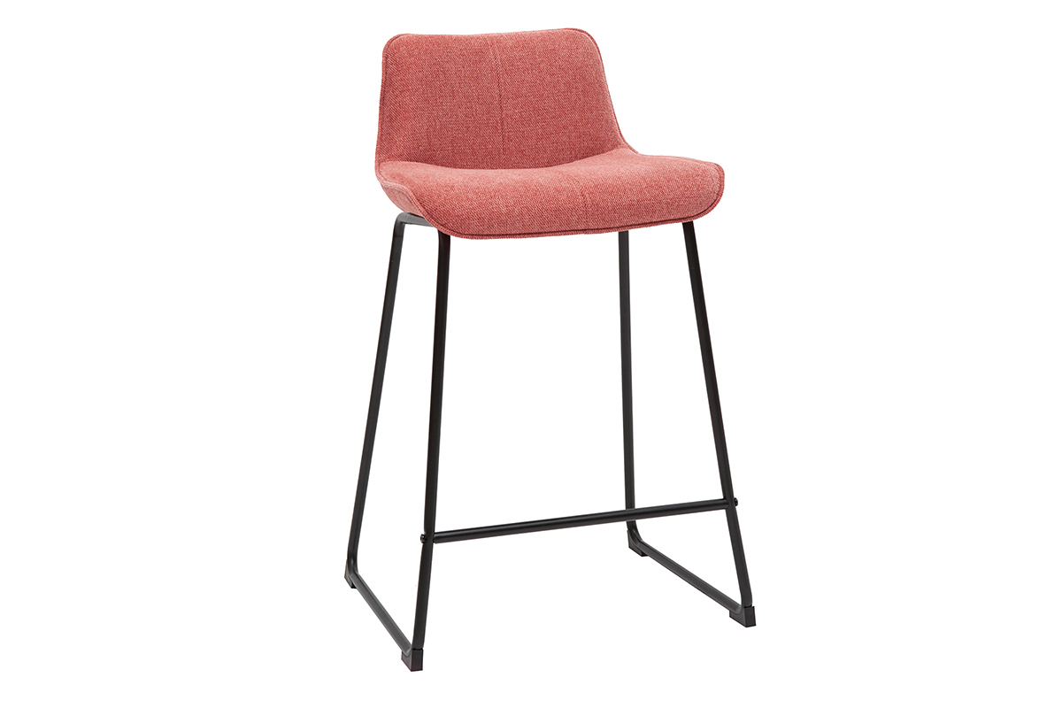 Sgabelli da bar in tessuto effetto velluto testurizzato color terracotta e metallo H65 cm (set di 2) BOOST