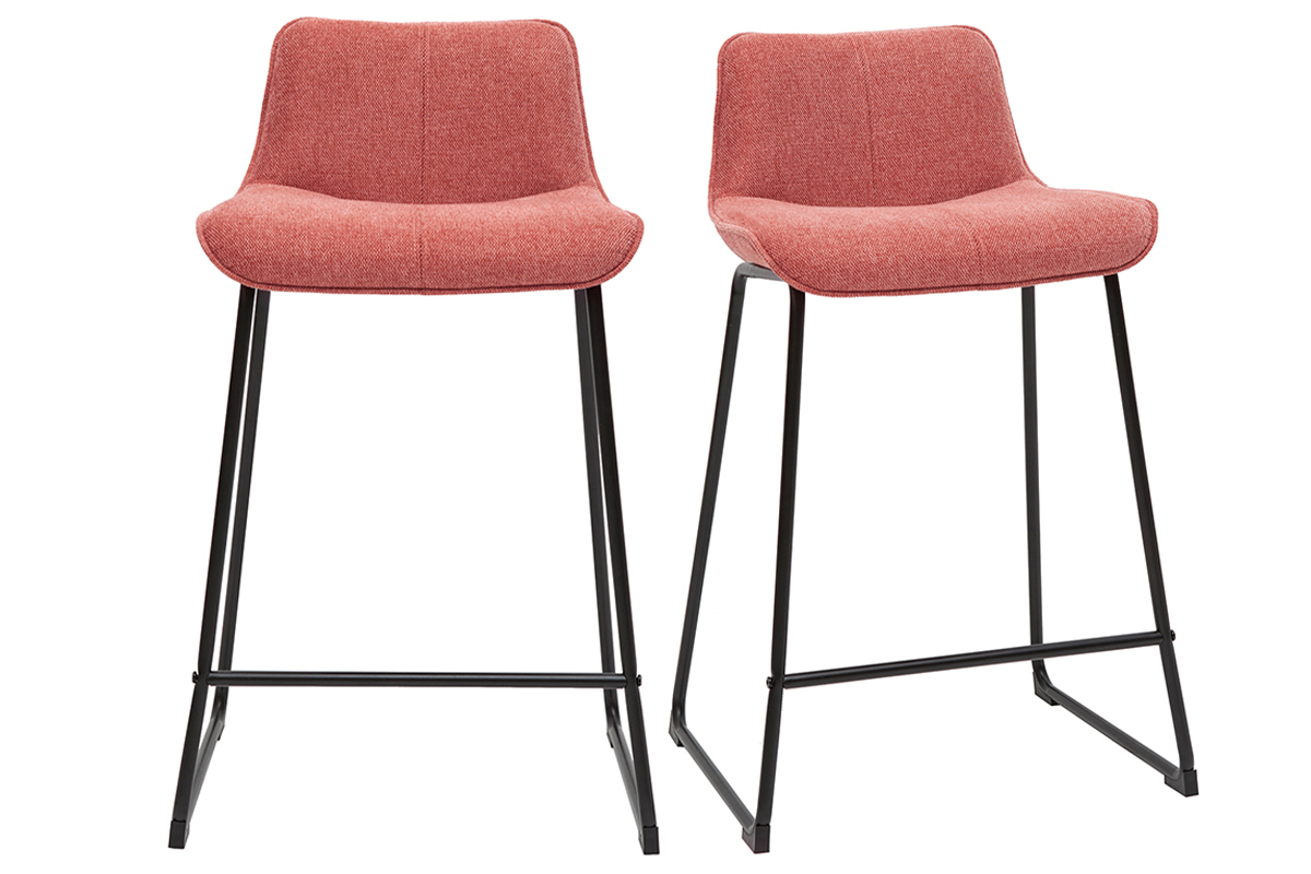 Sgabelli da bar in tessuto effetto velluto testurizzato color terracotta e metallo H65 cm (set di 2) BOOST