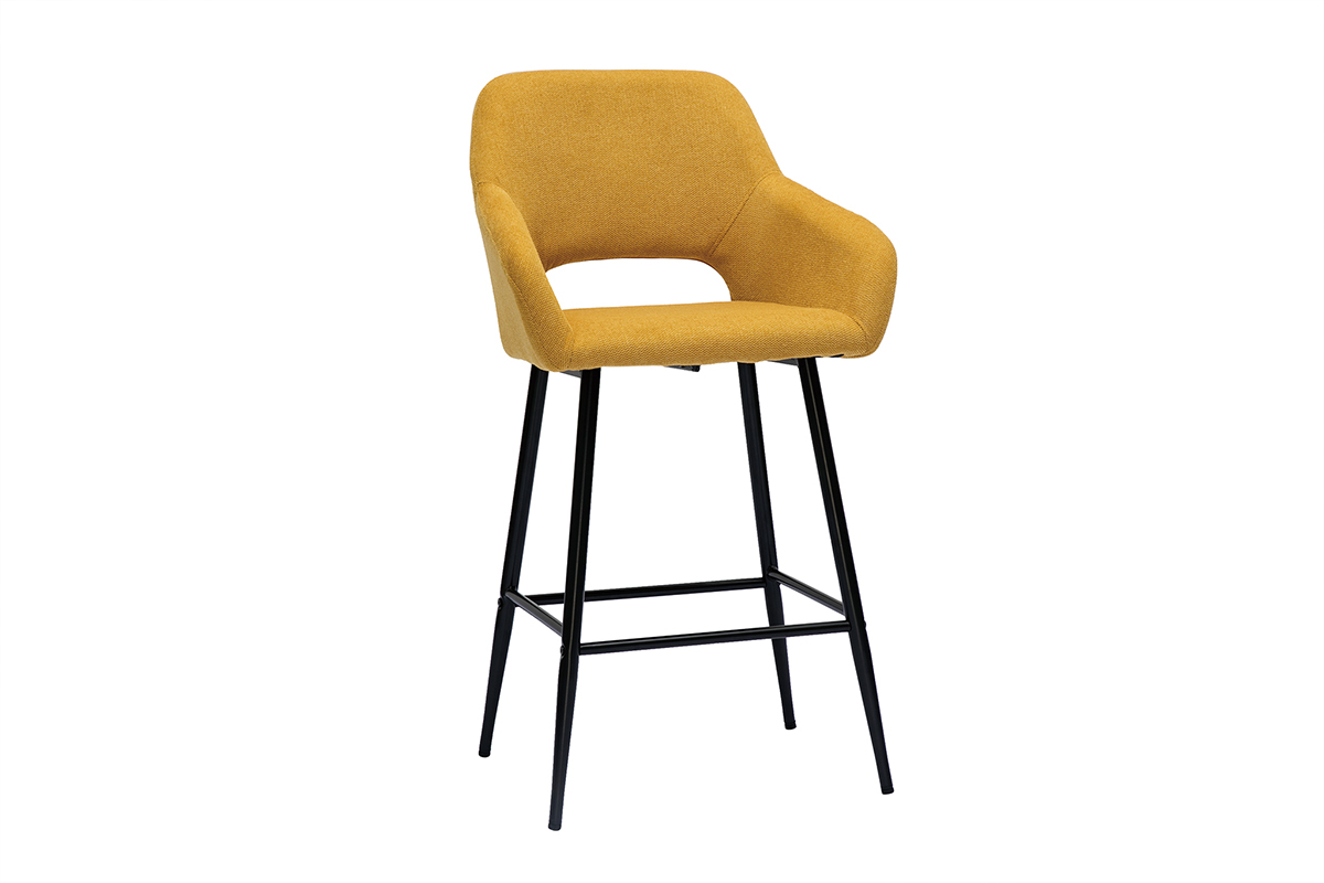Sgabelli da bar in tessuto effetto velluto testurizzato giallo e metallo H65 cm (set di 2) LAURETTE
