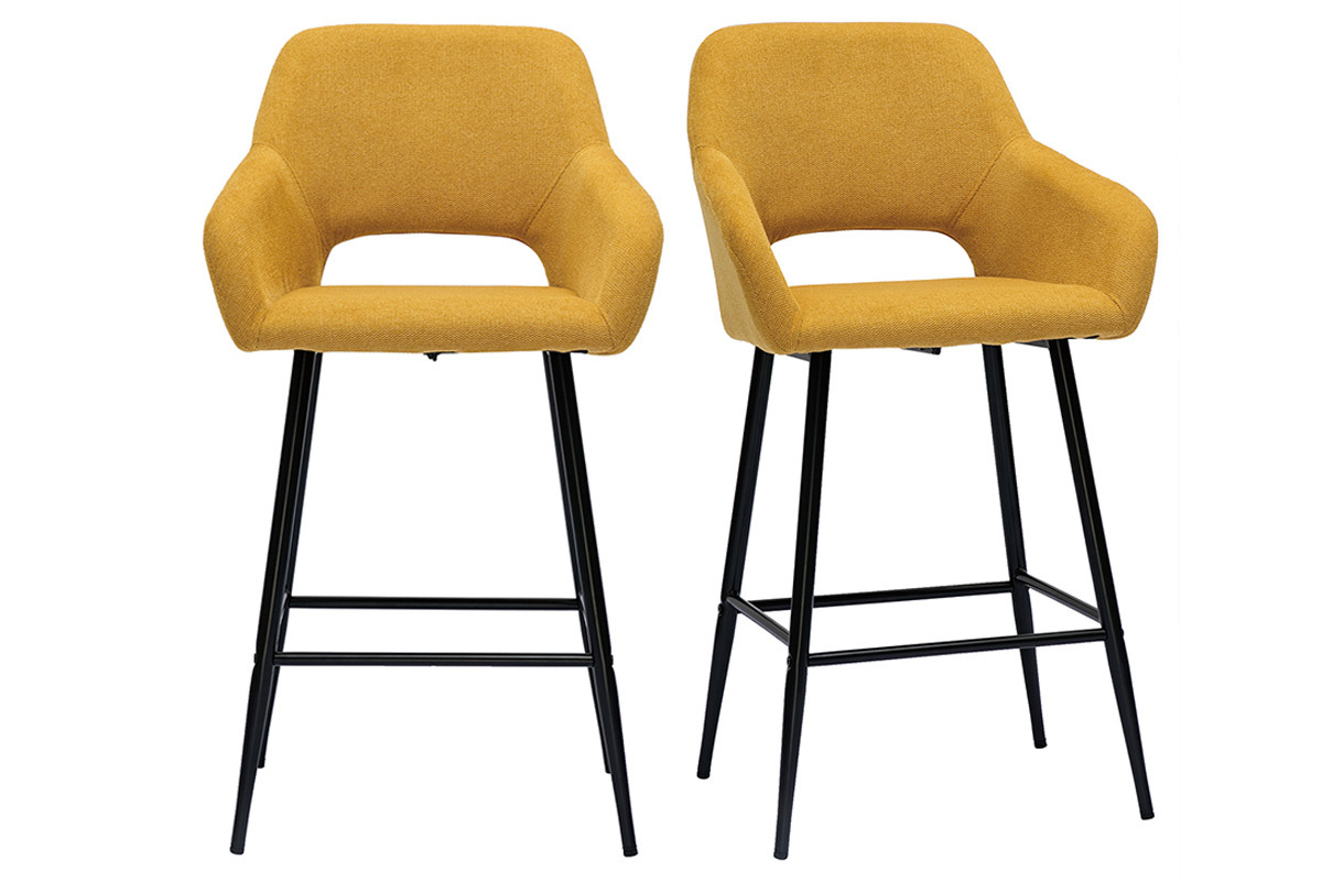 Sgabelli da bar in tessuto effetto velluto testurizzato giallo e metallo H65 cm (set di 2) LAURETTE