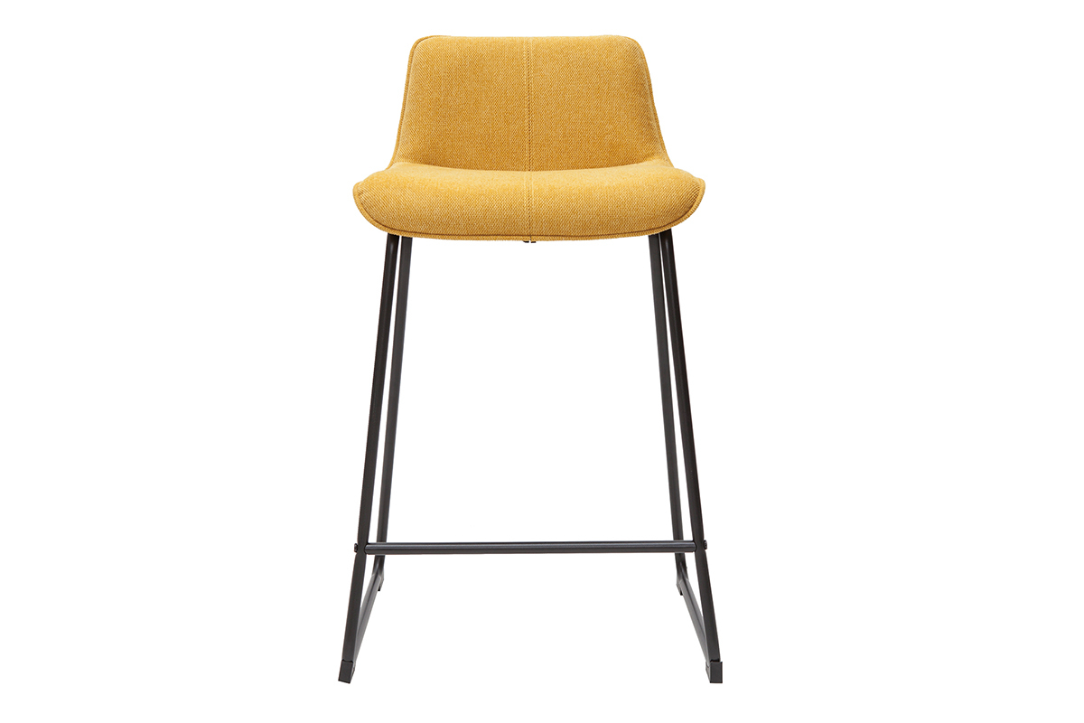Sgabelli da bar in tessuto effetto velluto testurizzato giallo senape e metallo H65 cm (set di 2) BOOST