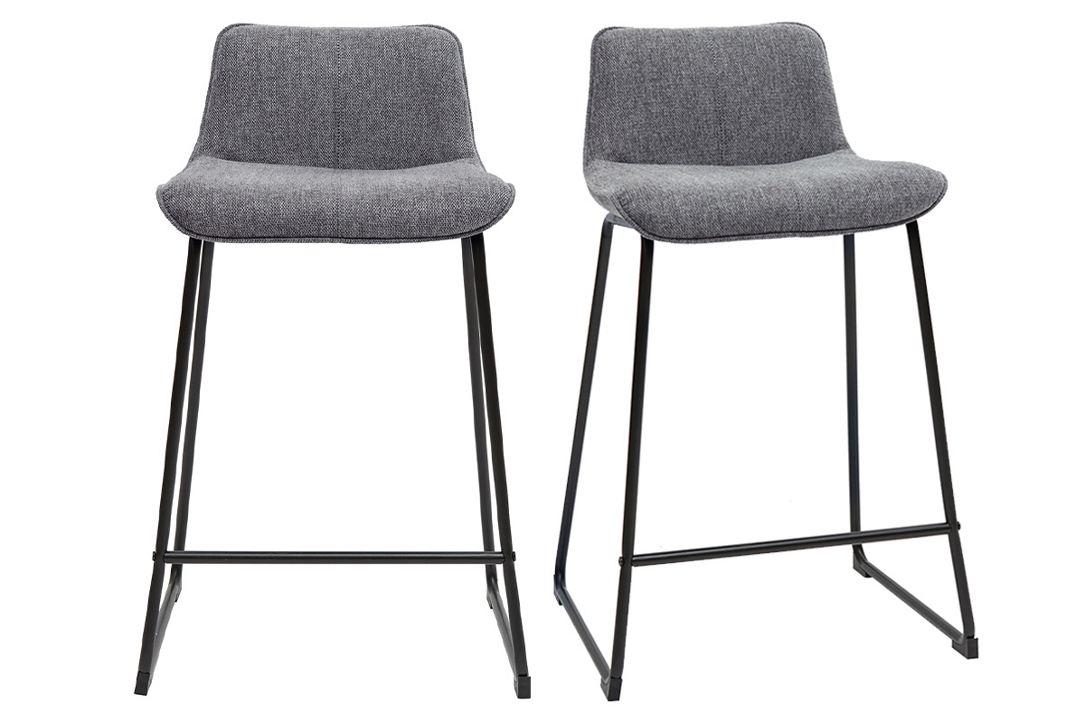 Sgabelli da bar in tessuto effetto velluto testurizzato grigio e metallo H65 cm (set di 2) BOOST