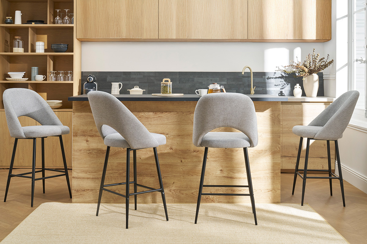 Sgabelli da bar in tessuto effetto velluto testurizzato grigio H65 cm (set di 2) COSETTE