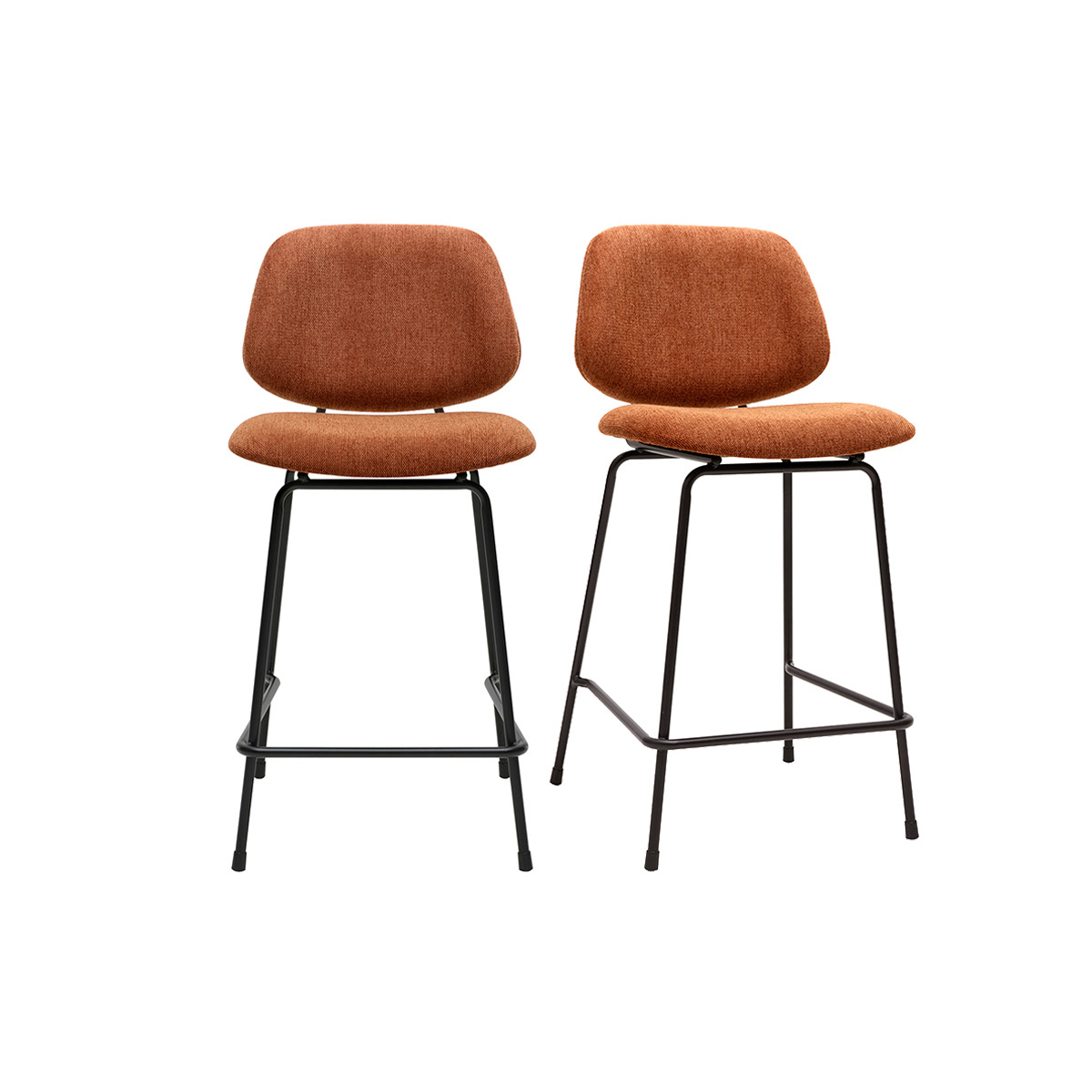 Sgabelli da bar in tessuto effetto velluto testurizzato terra bruciata e metallo H66.5 cm BARNET (set di 2)