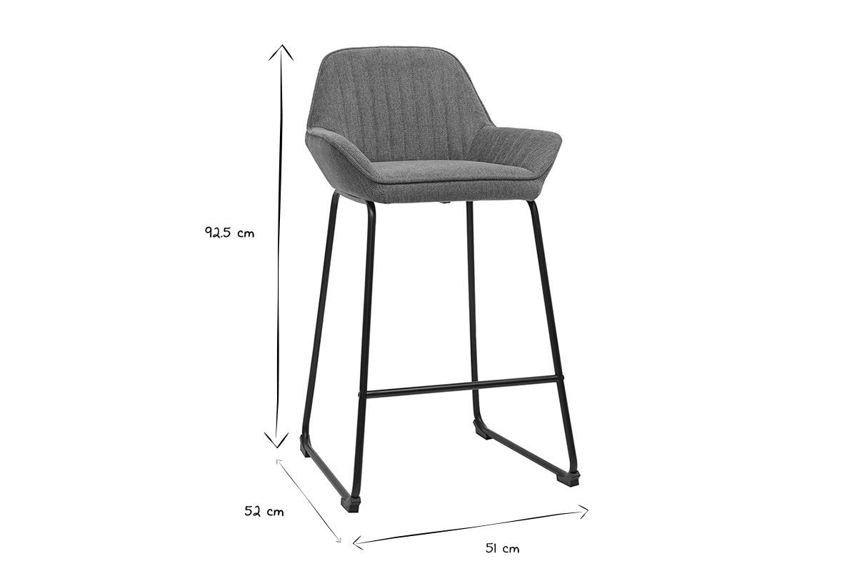 Taburete da bar RONNIE con dimensioni in bianco e nero: H92.5 cm, L51 cm, P52 cm.