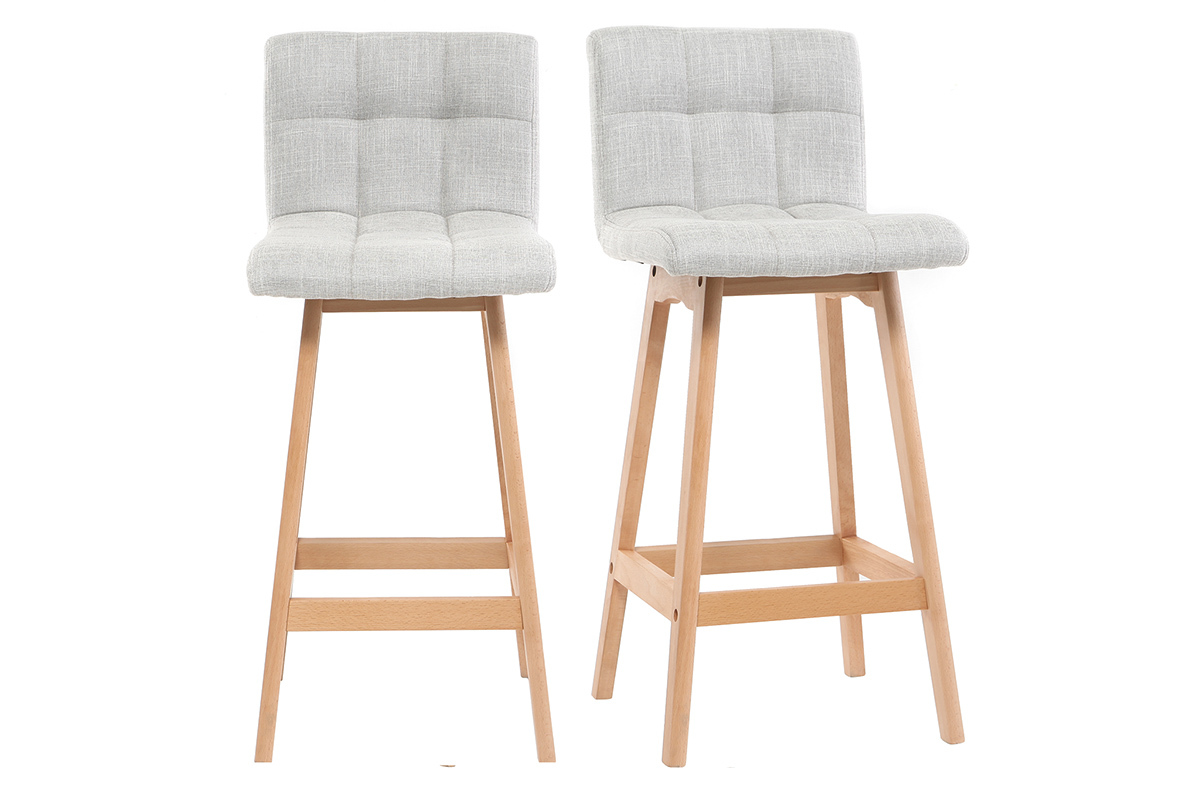 Sgabelli da bar in tessuto grigio chiaro e legno H67.5 cm (lotto di 2) KLARIS