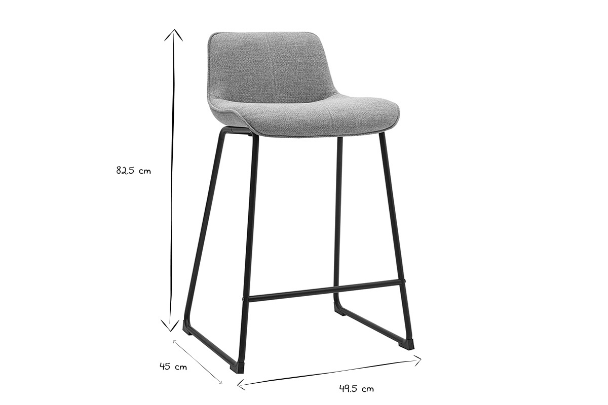 Dimensioni in bianco e nero dello sgabello da bar BOOST: 82,5 cm altezza, 45 cm profondit�, 49,5 cm larghezza.