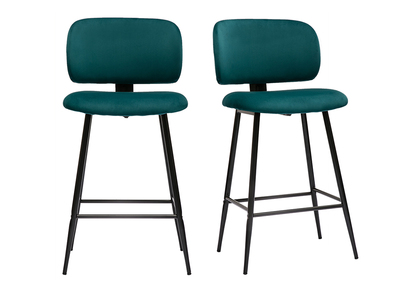Sgabelli da bar in tessuto velluto blu petrolio e metallo nero H70 cm (set di 2) ATRIUM