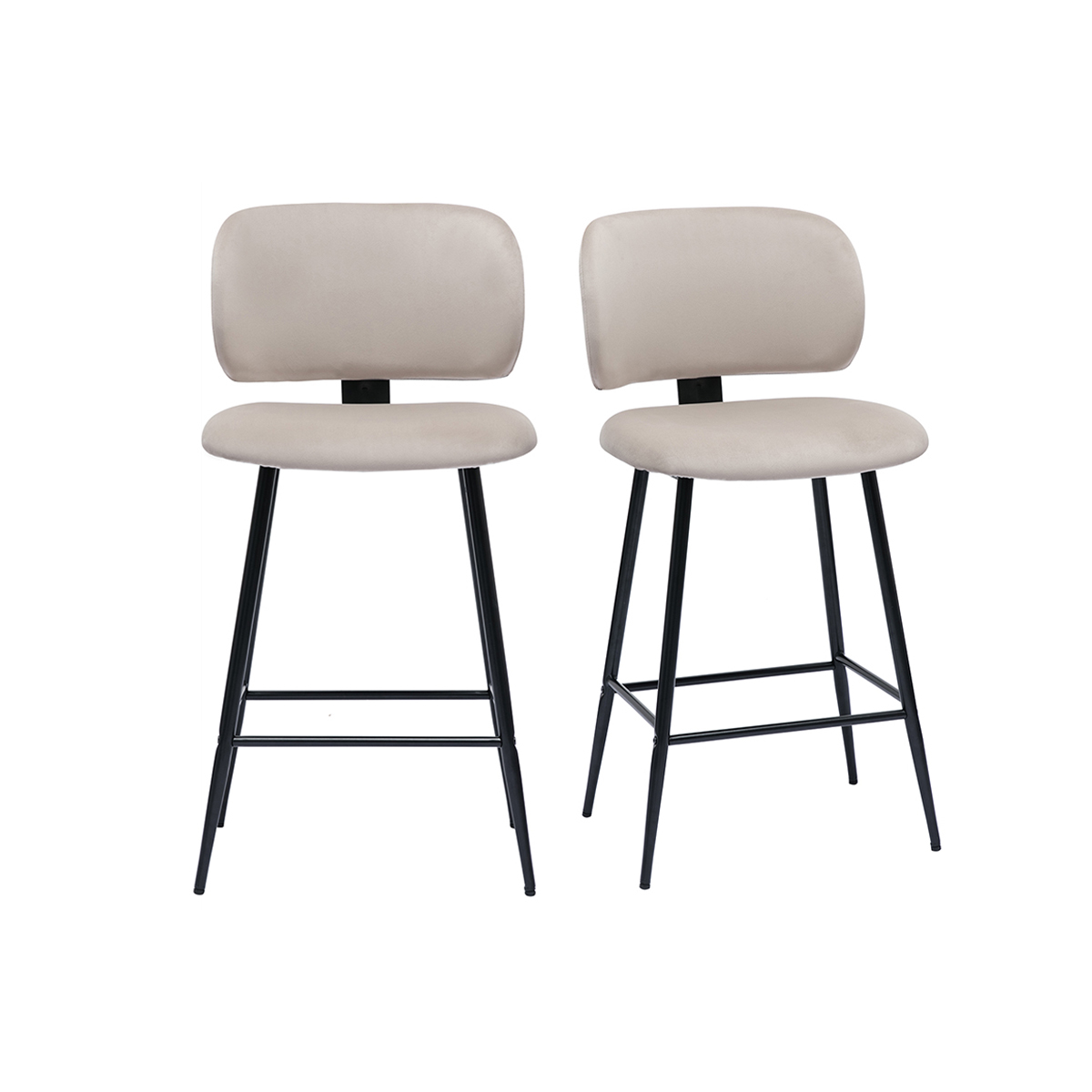 Sgabelli da bar in tessuto velluto color talpa e metallo nero H70 cm (set di 2) ATRIUM