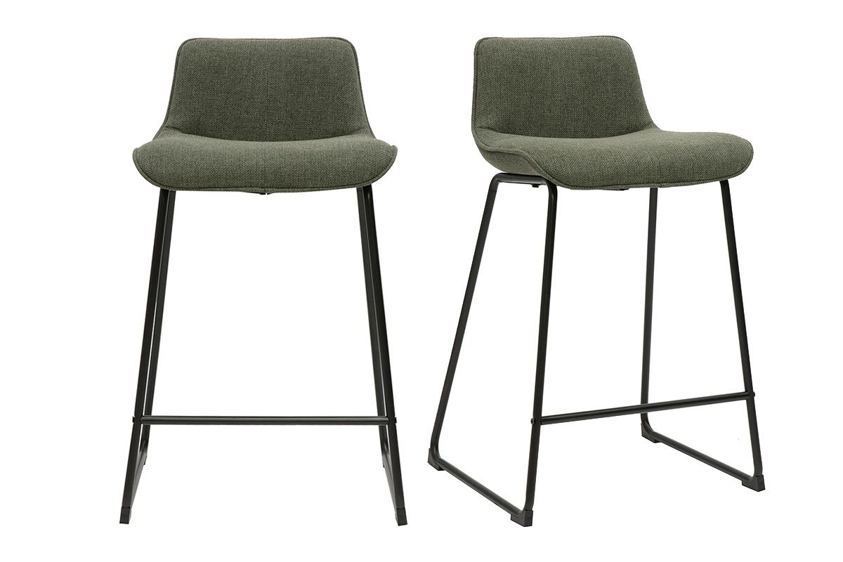 Sgabelli da bar in tessuto verde kaki e metallo H65 cm (set di 2) BOOST