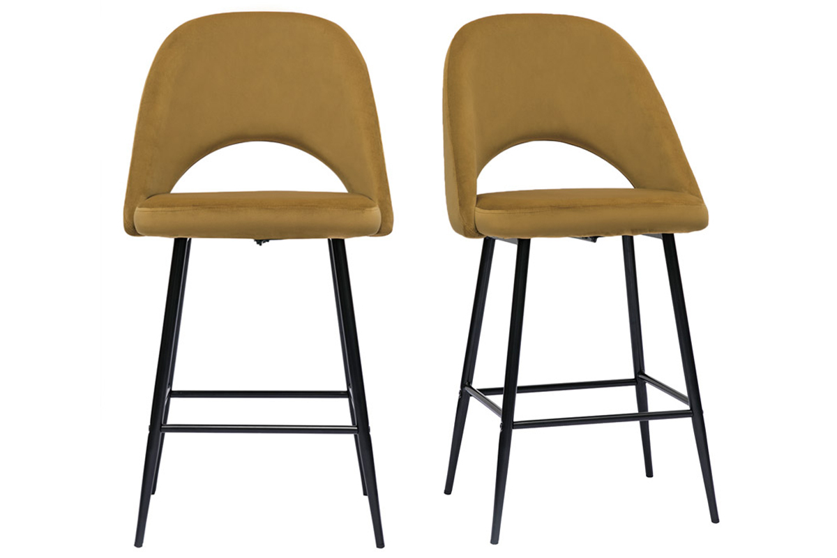 Sgabelli da bar in velluto color bronzo e metallo H65 cm (set di 2) COSETTE