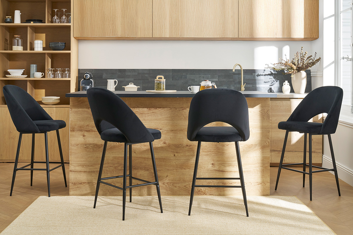 Sgabelli da bar in velluto nero e metallo H65 cm (set di 2) COSETTE