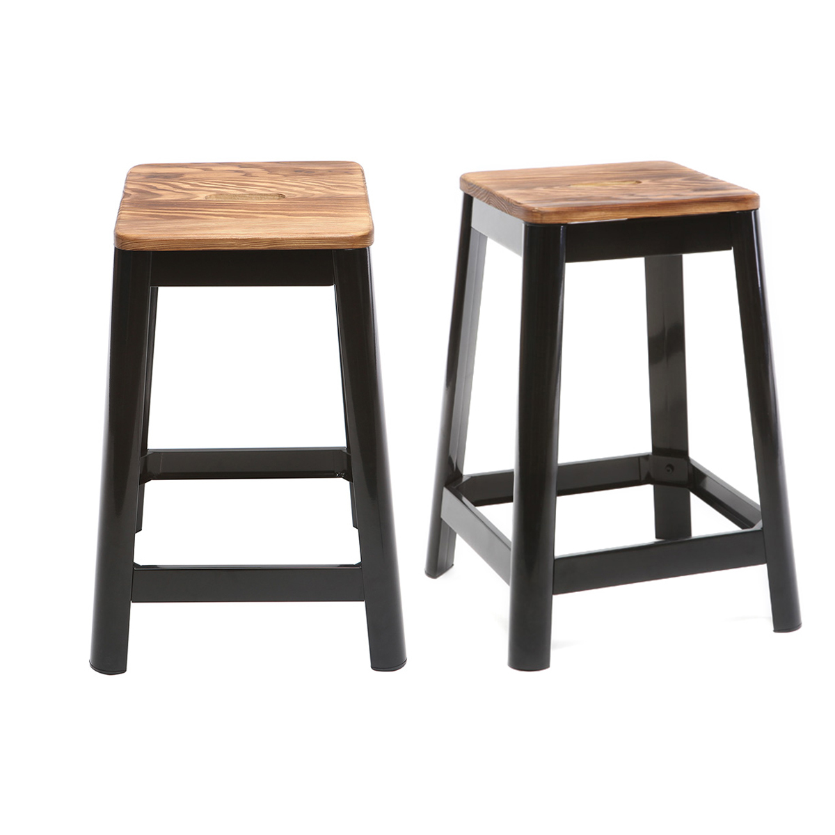 Sgabelli da bar industriali in metallo nero e legno H65 cm (set di 2) NICK