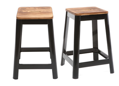 Sgabelli da bar industriali in metallo nero e legno H65 cm (set di 2) NICK