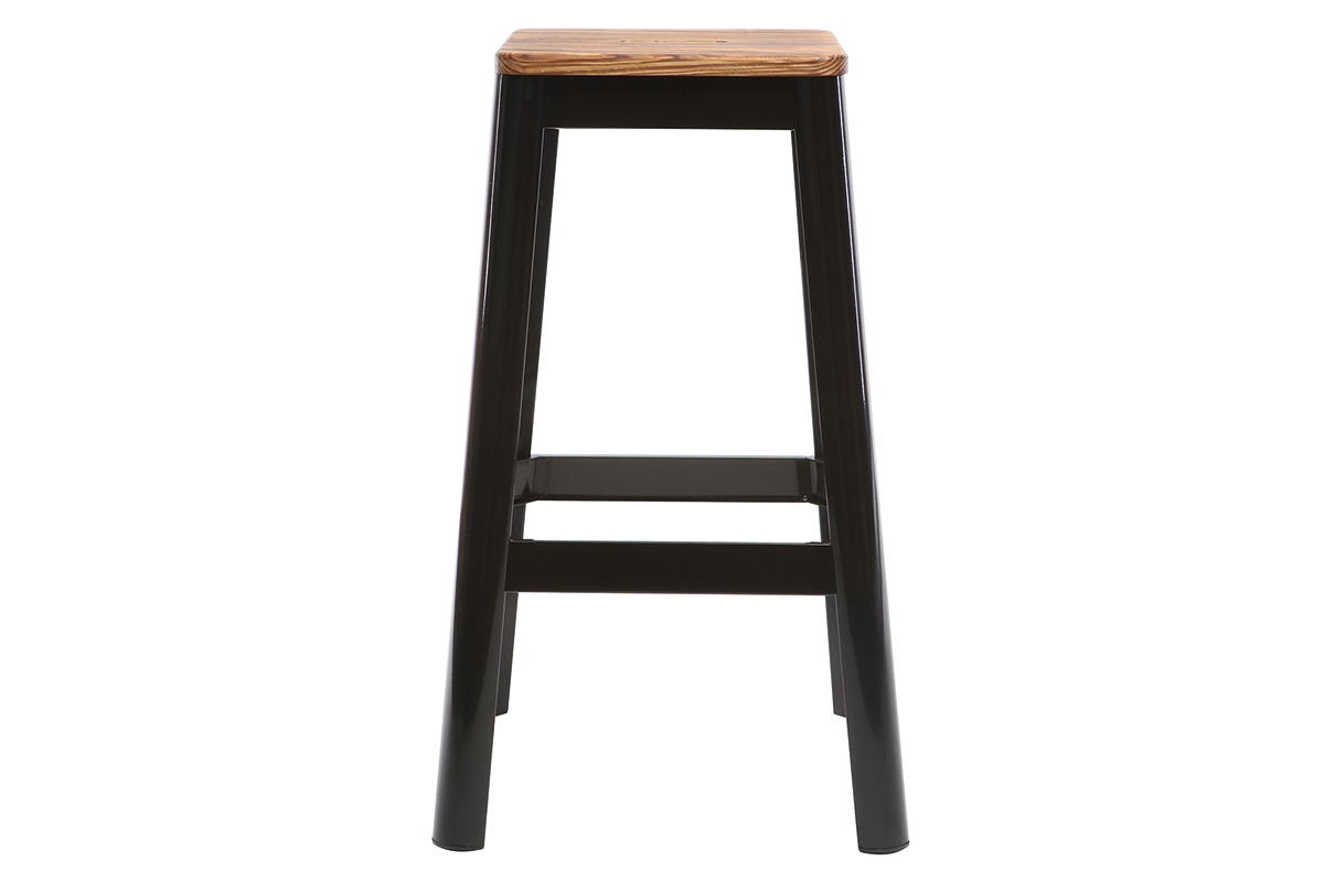 Sgabelli da bar industriali in metallo nero e legno H75 cm (set di 2) NICK