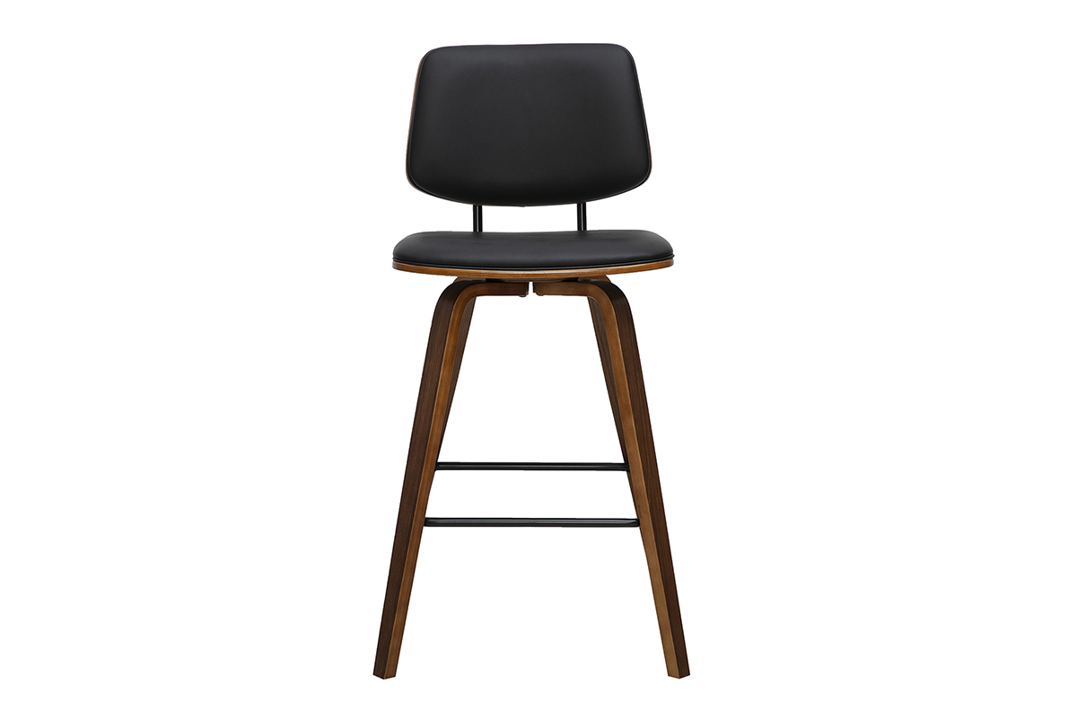 Sgabello da bar nero e legno scuro, vista frontale, H66 cm, set di 2.