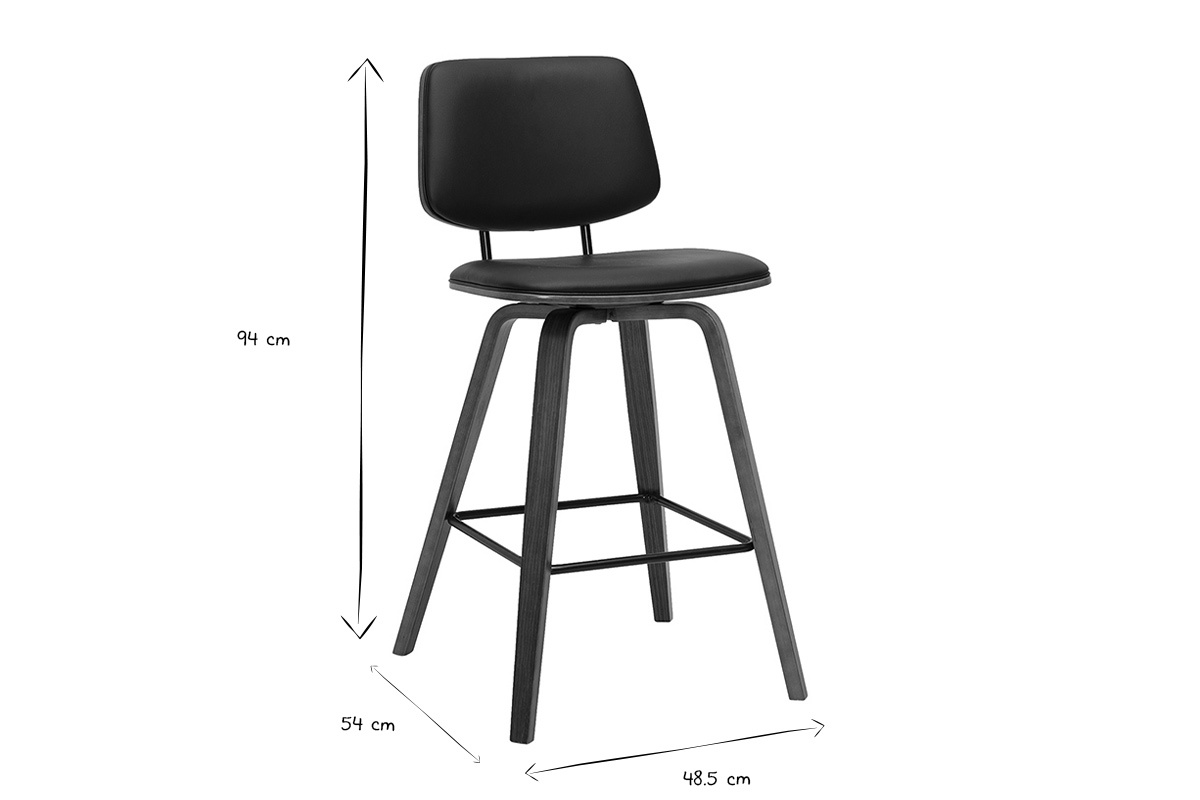 Dimensioni degli sgabelli da bar SEGUR H94 cm, L48,5 cm, P54 cm in bianco e nero.