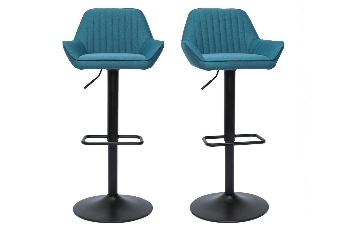 Sgabelli da bar regolabili design in tessuto blu anatra (set di 2) RONNIE
