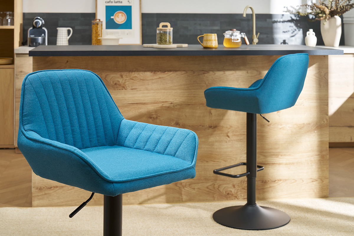 Sgabelli da bar regolabili design in tessuto blu anatra (set di 2) RONNIE