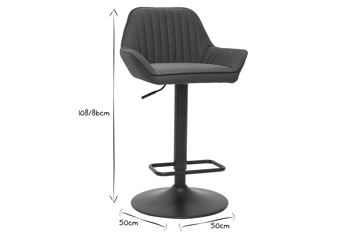 Sgabelli da bar regolabili design in tessuto grigio antracite (set di 2) RONNIE