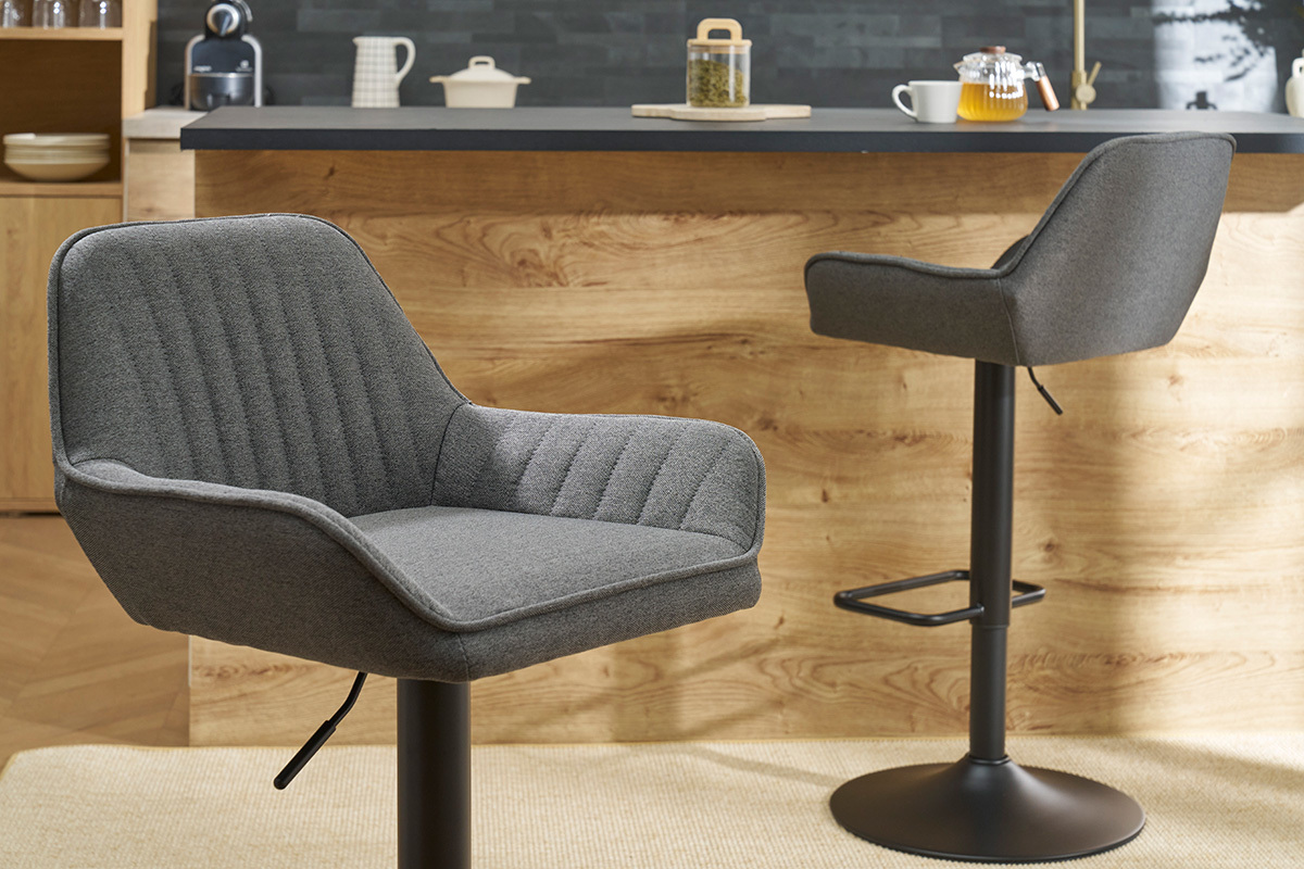 Sgabelli da bar regolabili design in tessuto grigio antracite (set di 2) RONNIE
