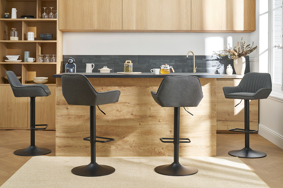 Sgabelli da bar regolabili design in tessuto grigio antracite (set di 2) RONNIE
