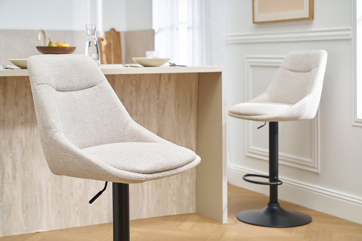 Sgabelli da bar regolabili e girevoli a 360� in tessuto effetto velluto beige e metallo (set di 2) ALESS