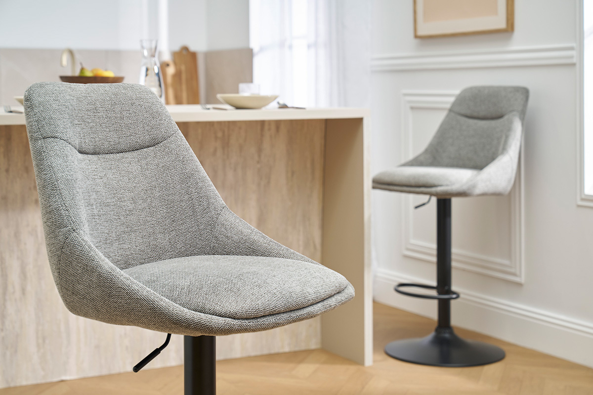 Sgabelli da bar regolabili e orientabili a 360� in tessuto effetto velluto grigio testurato e metallo (set di 2) ALESS