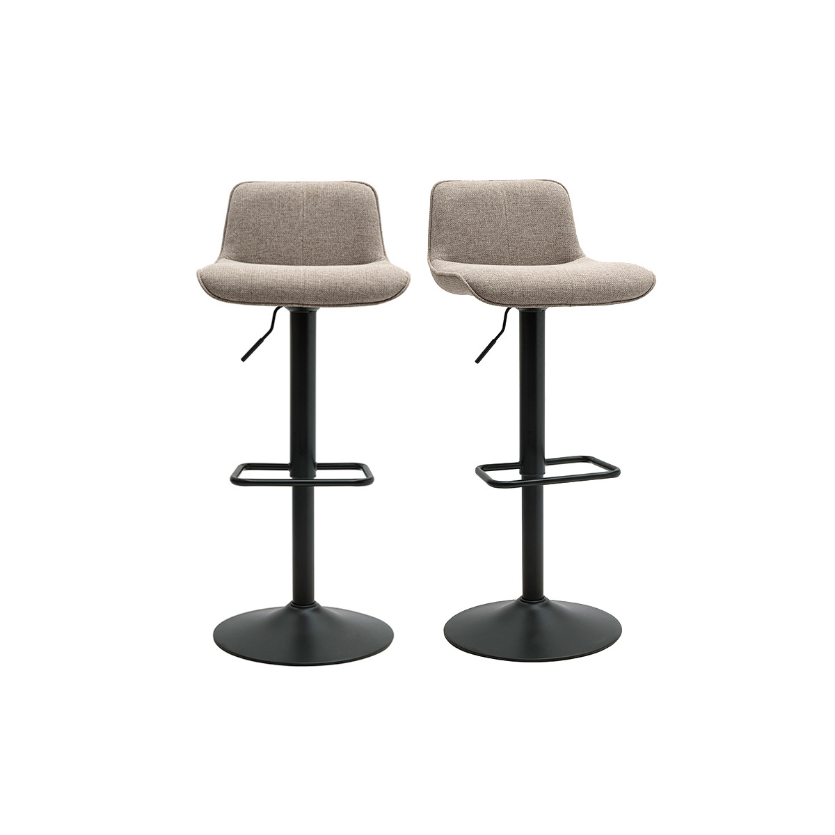 Sgabelli da bar regolabili e pivotanti a 360° in tessuto taupe e metallo nero (set di 2) BOOST