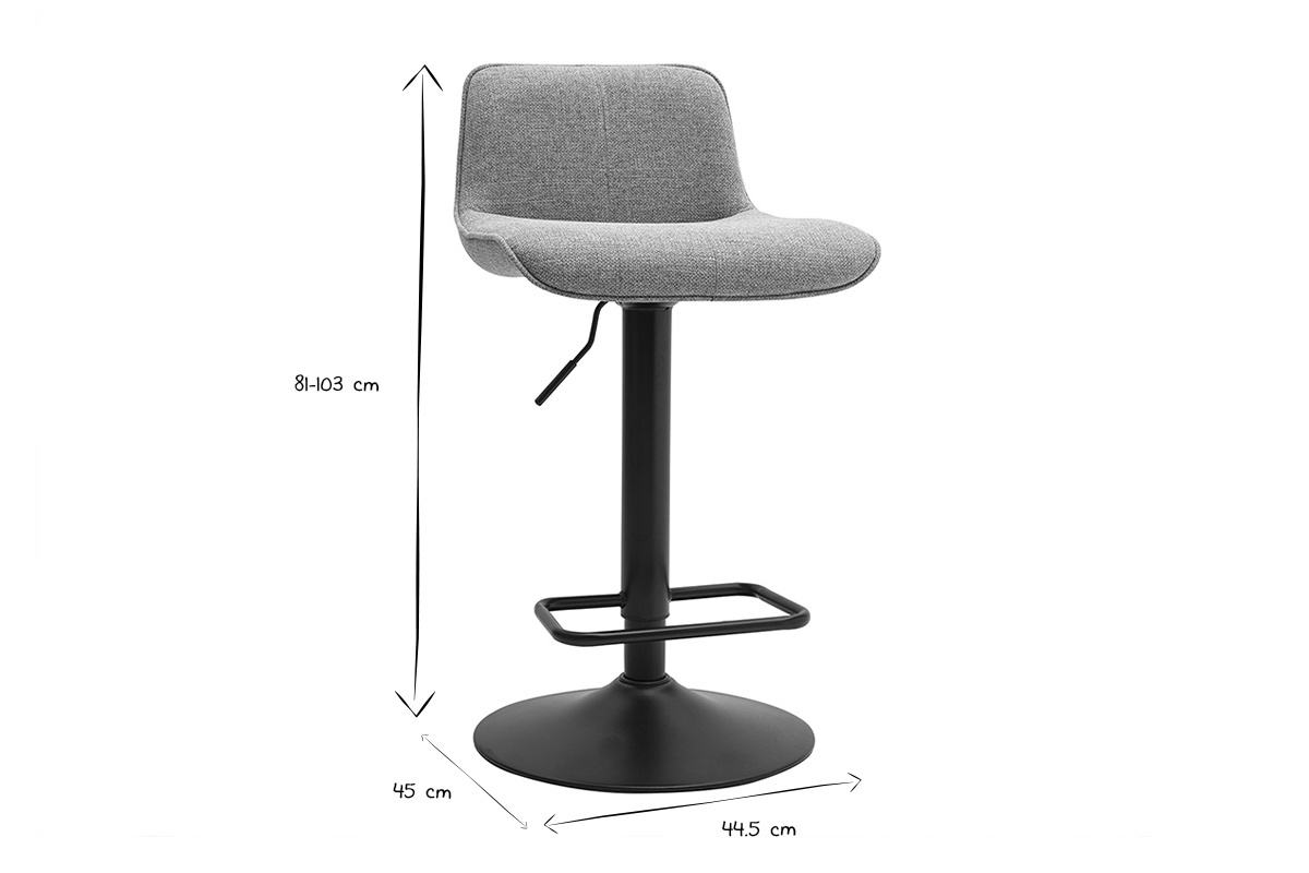 Dimensioni dello sgabello da bar: altezza 81-103 cm, larghezza 45 cm, profondit� 44,5 cm, in nero e bianco.