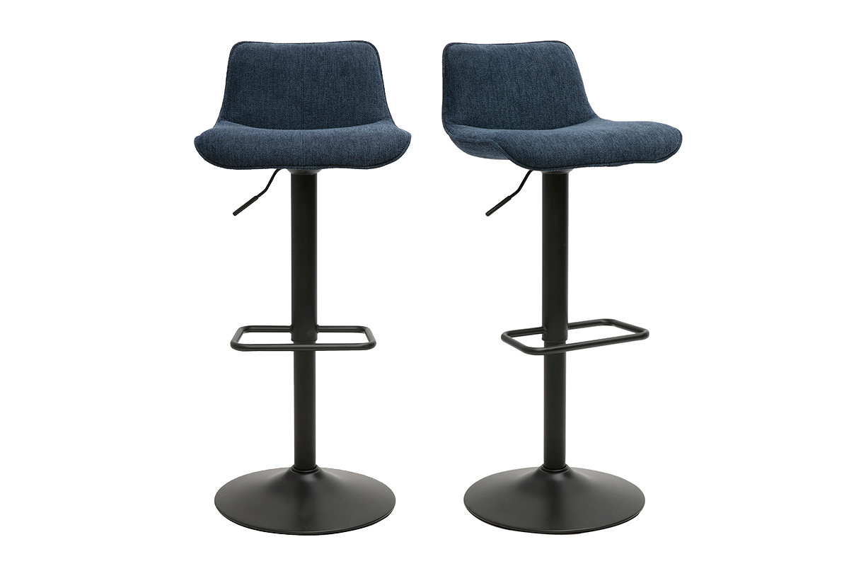Sgabelli da bar regolabili girevoli 360 in tessuto effetto velluto blu scuro e metallo nero (set di 2) BOOST