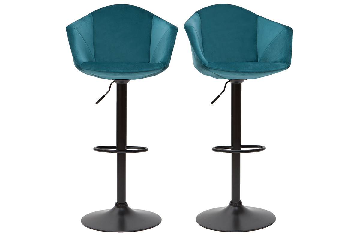 Sgabelli da bar regolabili girevoli 360 in velluto blu petrolio e metallo (set di 2) TAYA