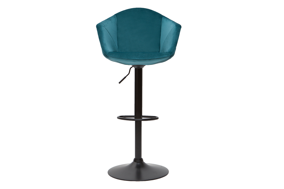 Sgabelli da bar regolabili girevoli 360 in velluto blu petrolio e metallo (set di 2) TAYA