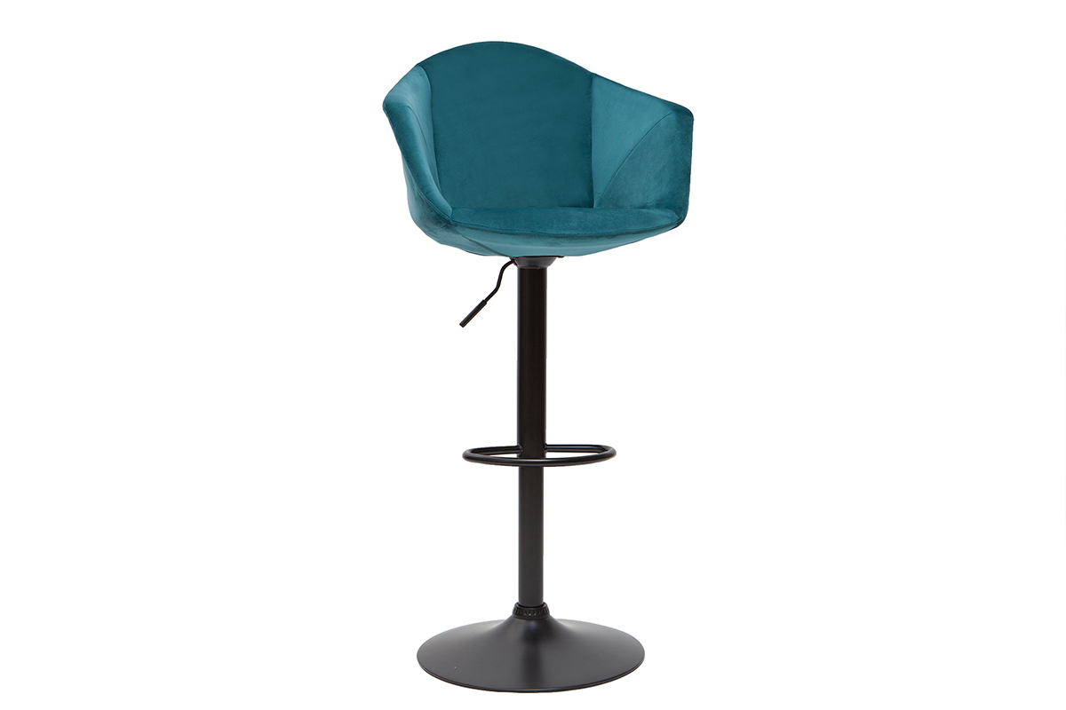 Sgabelli da bar regolabili girevoli 360 in velluto blu petrolio e metallo (set di 2) TAYA