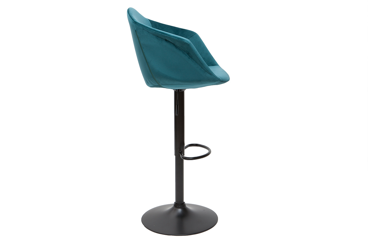Sgabelli da bar regolabili girevoli 360 in velluto blu petrolio e metallo (set di 2) TAYA