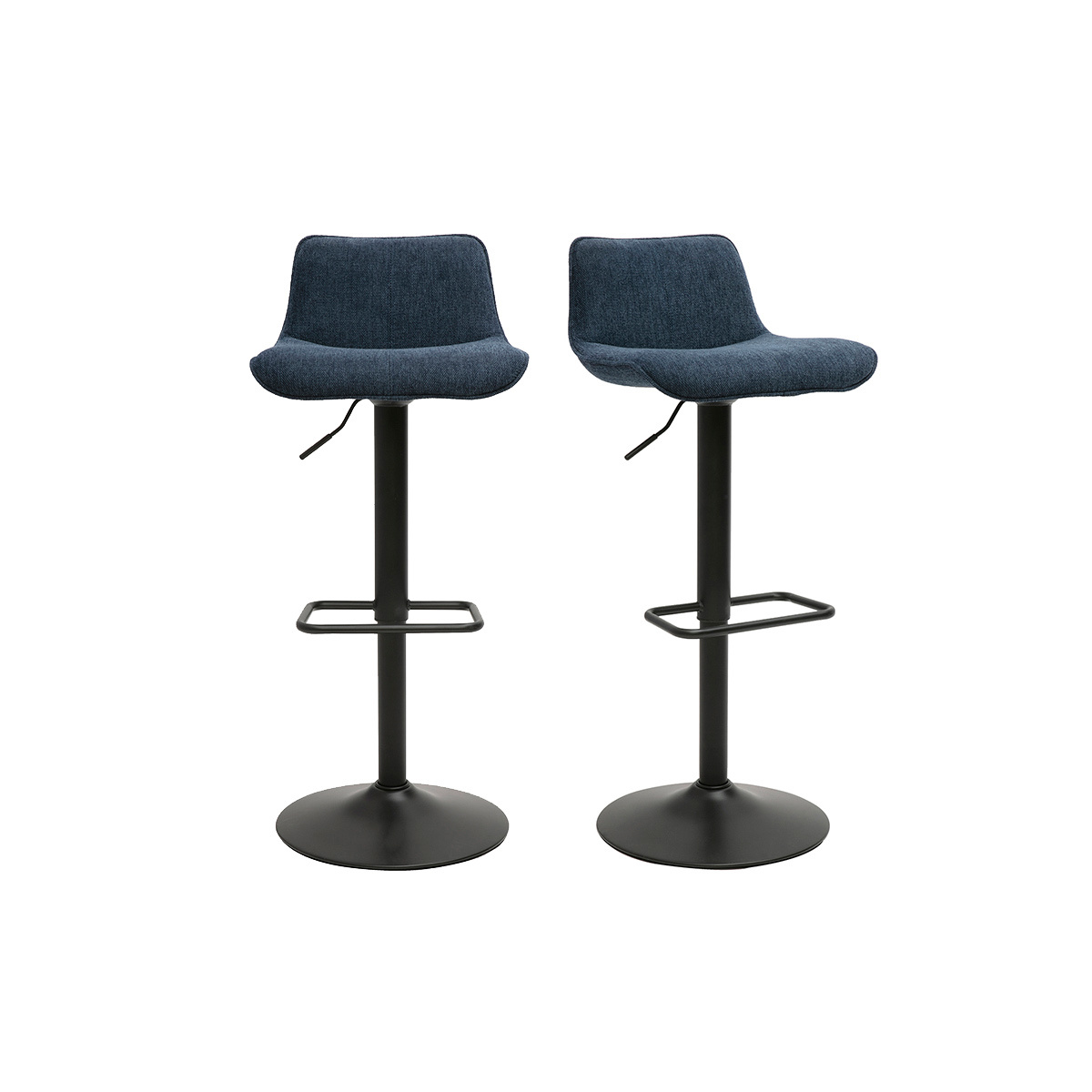 Sgabelli da bar regolabili girevoli 360° in tessuto effetto velluto blu scuro e metallo nero (set di 2) BOOST