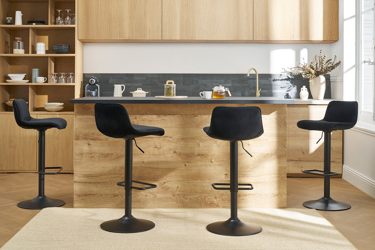 Sgabelli da bar regolabili girevoli 360� neri in tessuto velluto e metallo (set di 2) BOOST