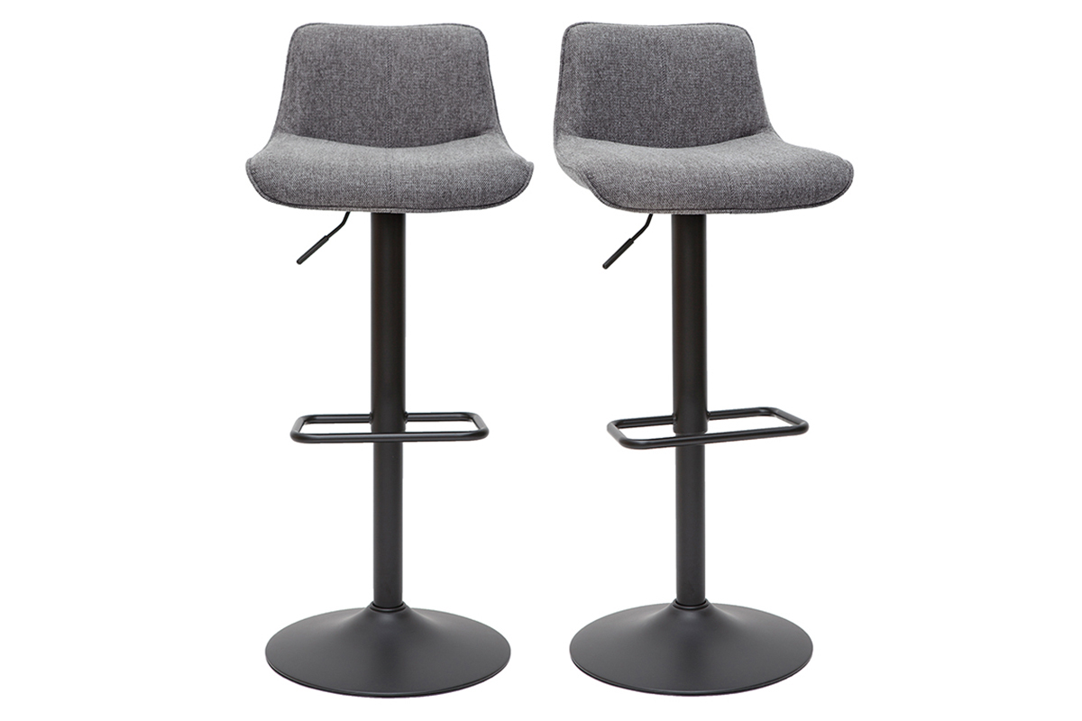 Sgabelli da bar regolabili girevoli a 360 in tessuto effetto velluto testurizzato grigio e metallo (set di 2) BOOST